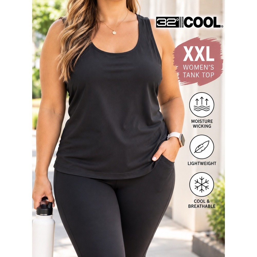 32 Degrees Cool Womens Tank Top XXL Black Moisture Wicking Activewear NWT